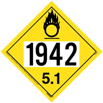 1942 Placard - Division 5.1 Oxidizer - 4 mil Vinyl, Removable Adhesive
