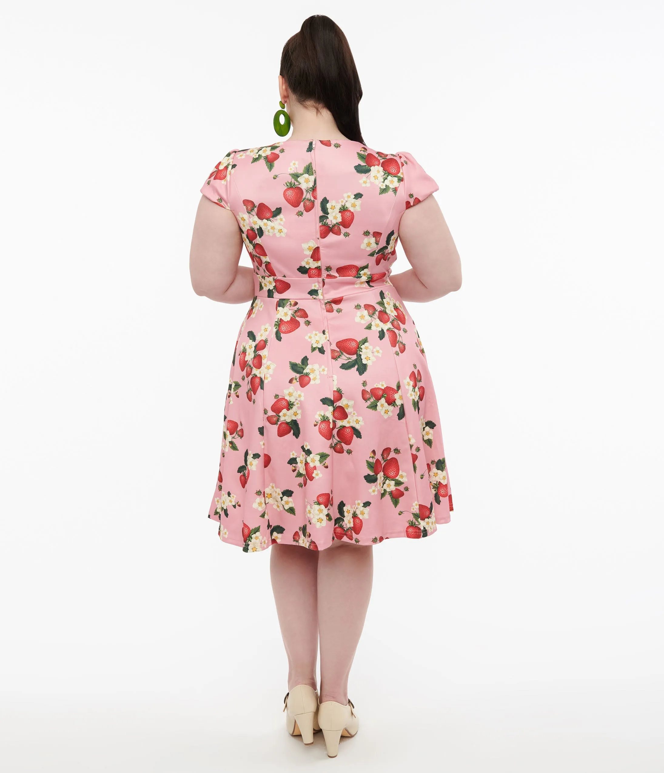 1950s Pink Strawberry Print Swing Dress by Dolly & Dotty