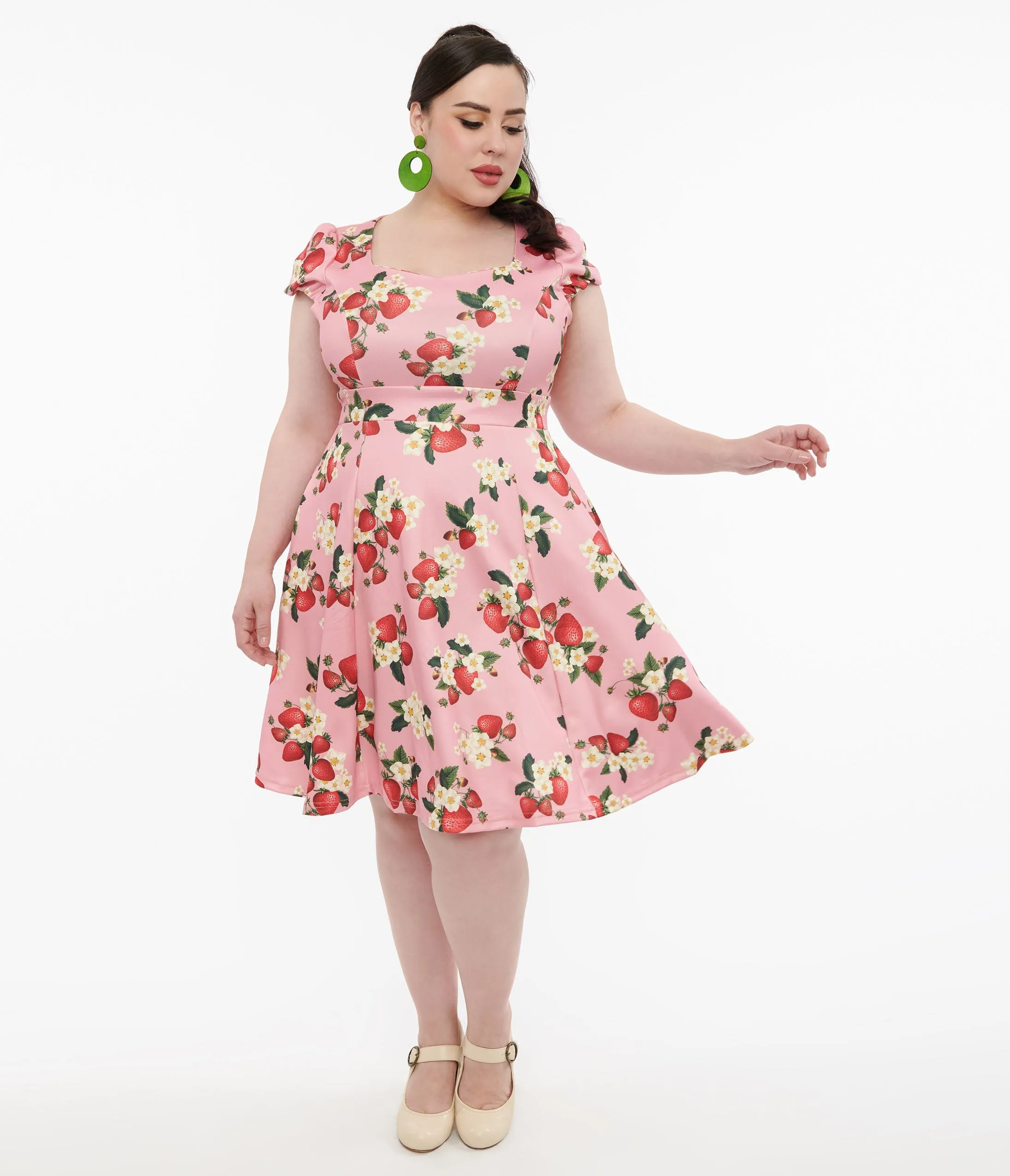 1950s Pink Strawberry Print Swing Dress by Dolly & Dotty