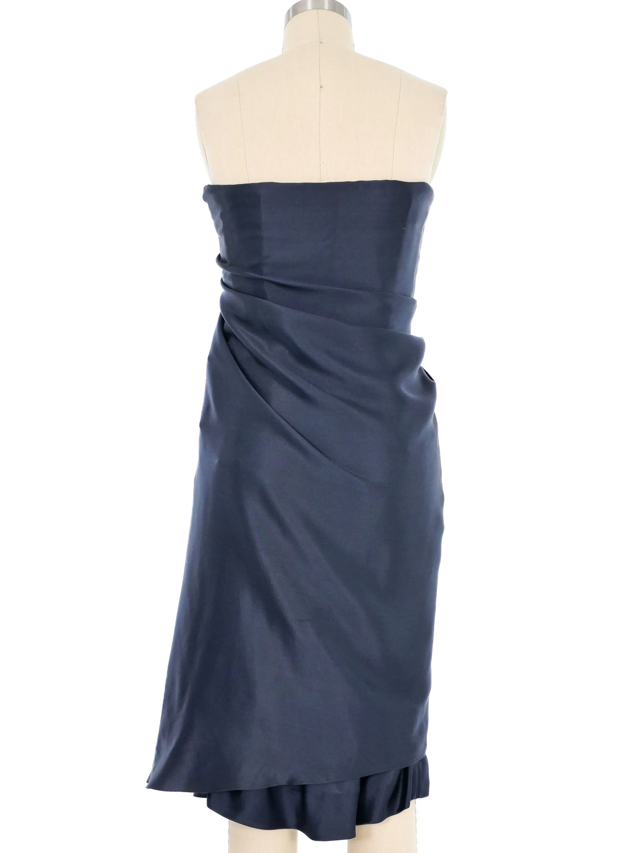 2008 Balenciaga Navy Draped Silk Dress