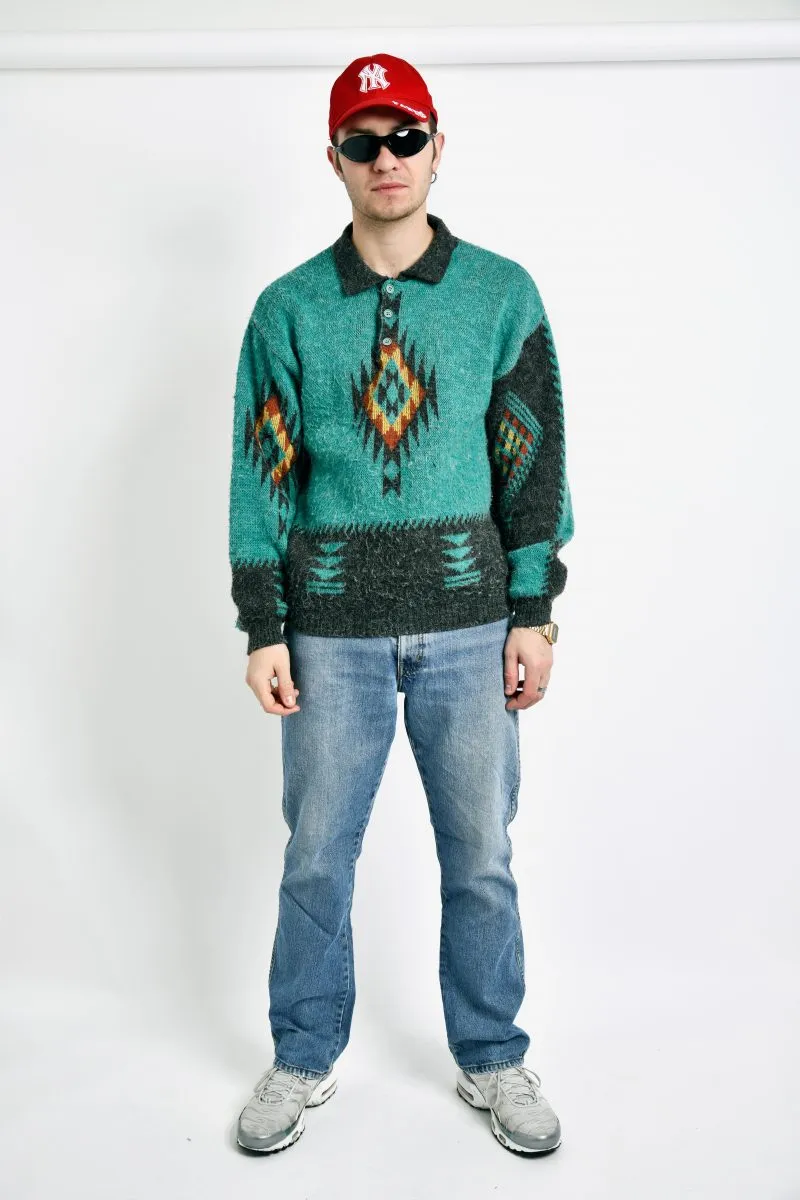 Green Retro Polo Sweater from the 80s