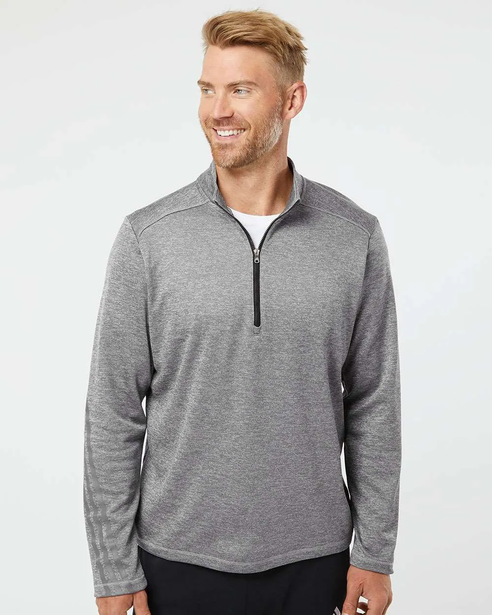 Adidas Heathered Quarter-Zip Pullover - Brushed Terry Fabric