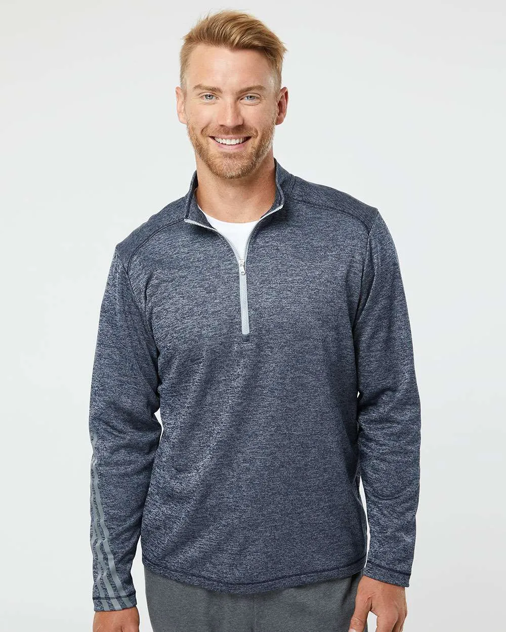 Adidas Heathered Quarter-Zip Pullover - Brushed Terry Fabric