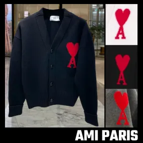 AMI PARIS Unisex Street Style Cardigans - Casual Logo Design