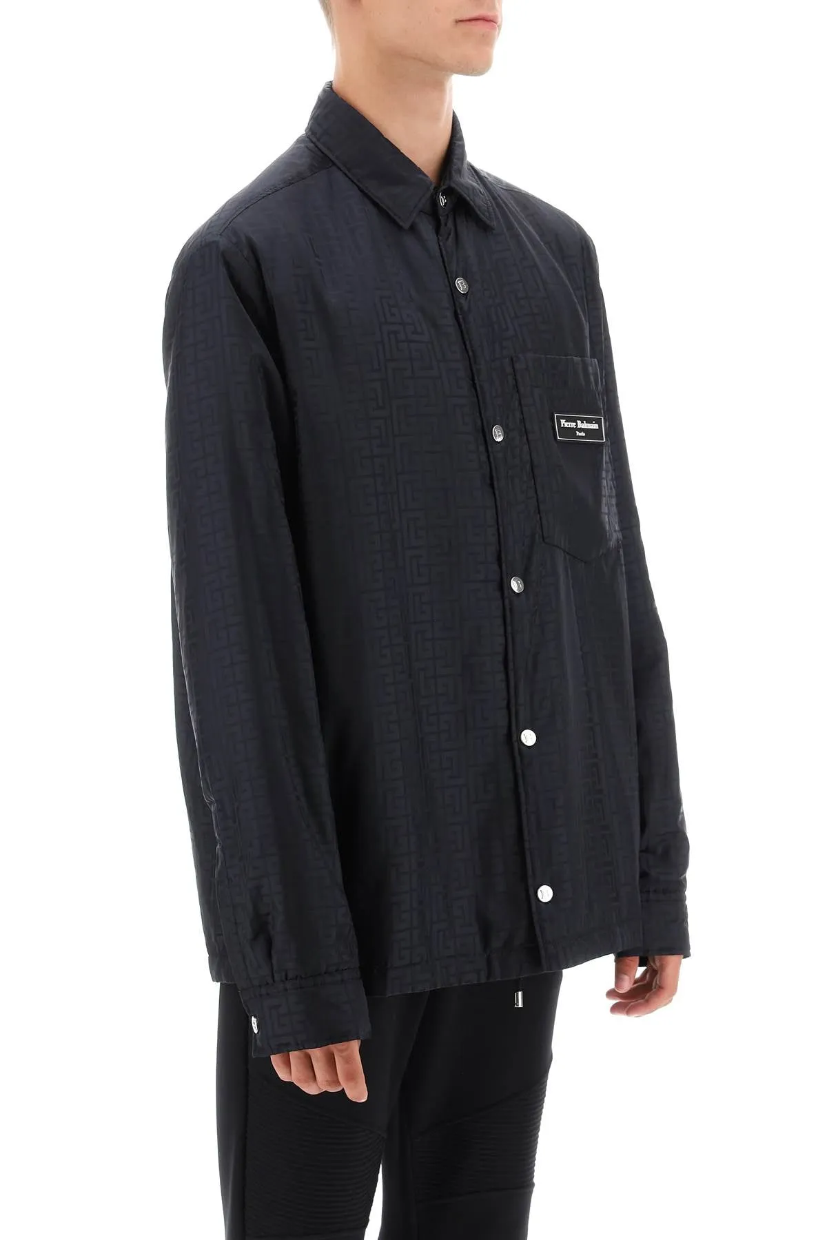 Balmain monogram black nylon overshirt BH1HD001XB11 NOIR