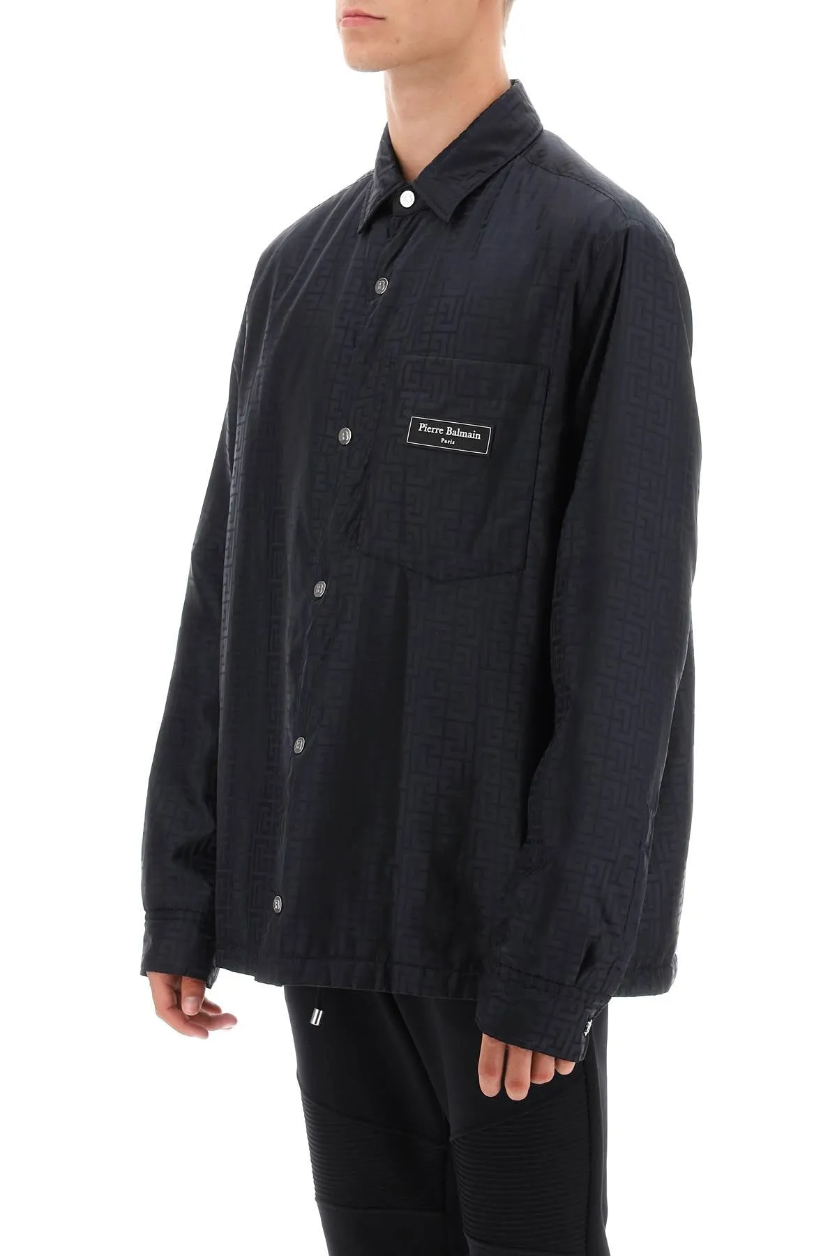 Balmain monogram black nylon overshirt BH1HD001XB11 NOIR