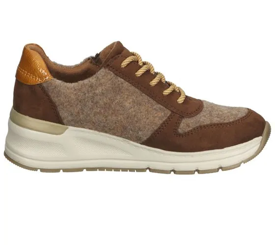 Brown Bama Women's Stylish Leisure Sneakers with Side Zipper and Material Mix