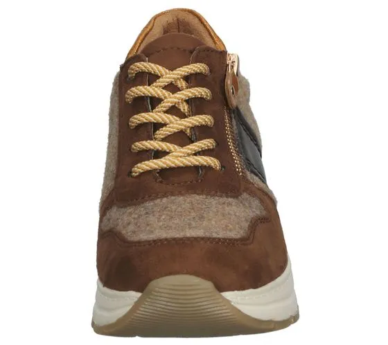 Brown Bama Women's Stylish Leisure Sneakers with Side Zipper and Material Mix