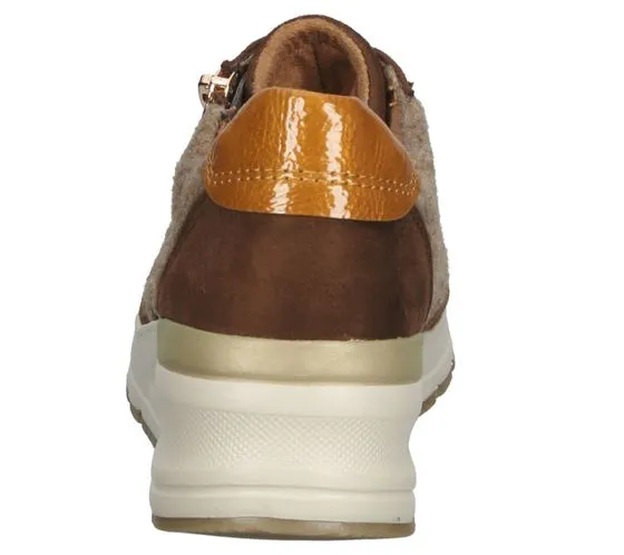 Brown Bama Women's Stylish Leisure Sneakers with Side Zipper and Material Mix