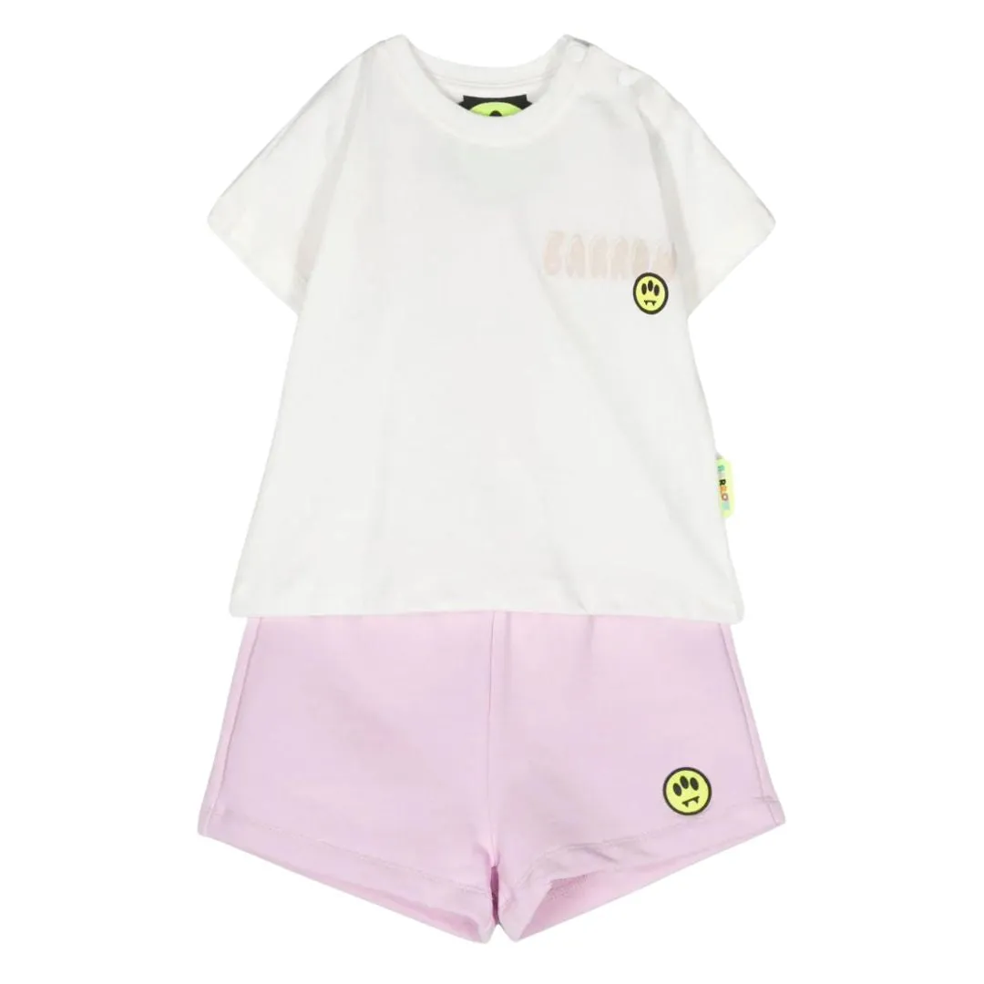 Barrow White and Pink Logo T-Shirt And Shorts Set