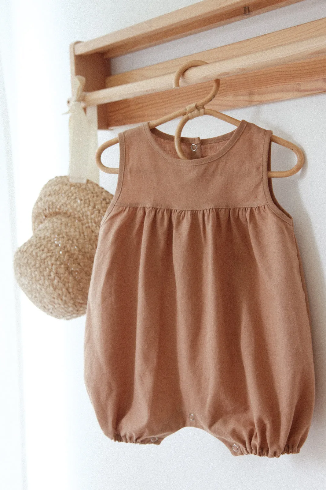 Beige Neutral Gender Cotton Shorts Jumpsuit