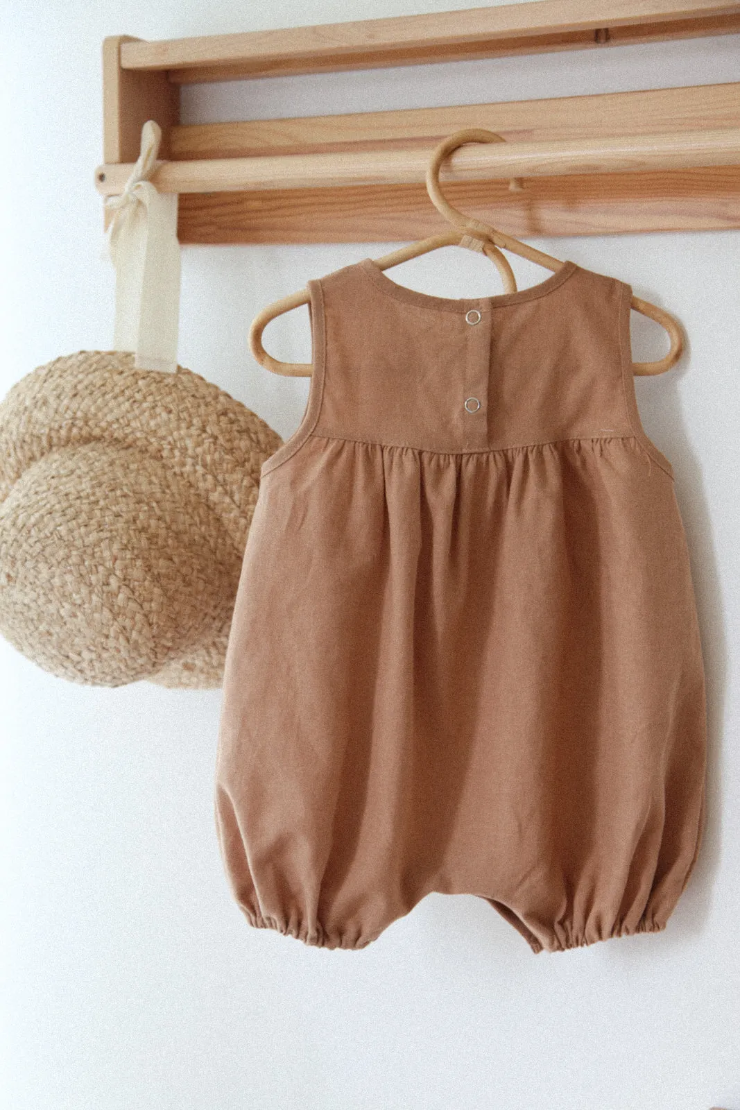 Beige Neutral Gender Cotton Shorts Jumpsuit