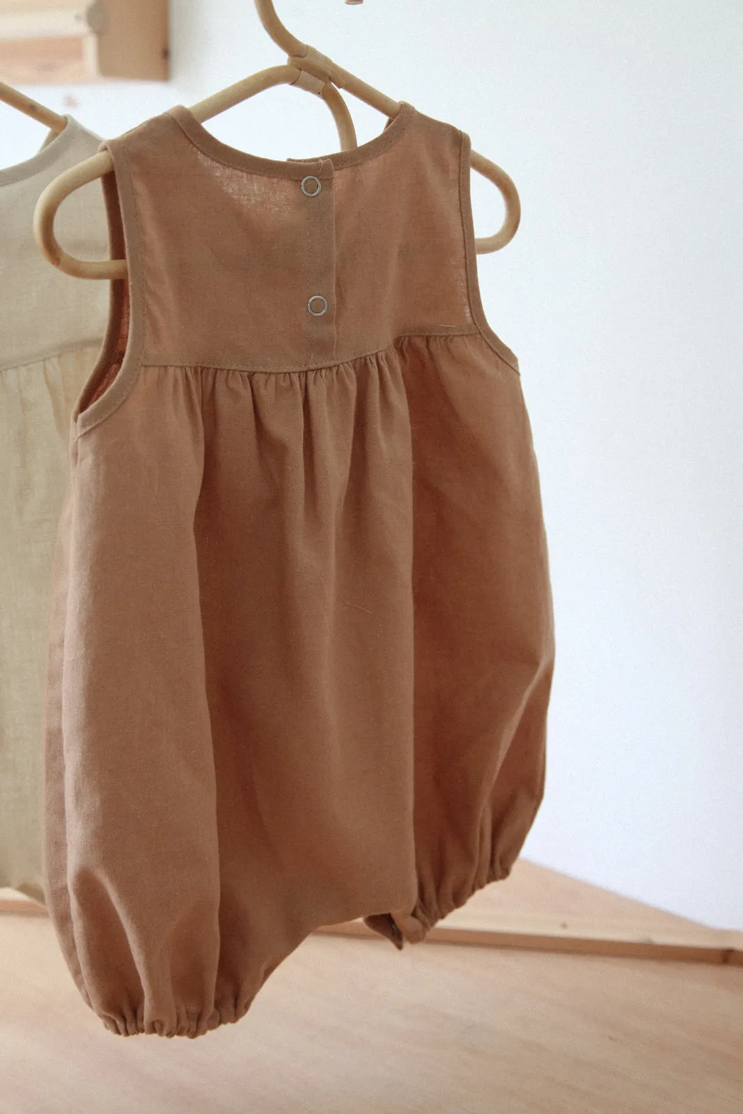 Beige Neutral Gender Cotton Shorts Jumpsuit