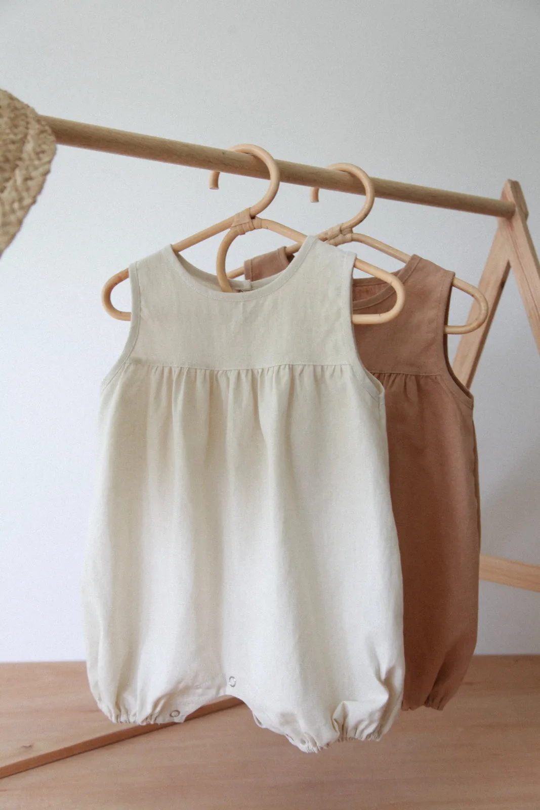 Beige Neutral Gender Cotton Shorts Jumpsuit