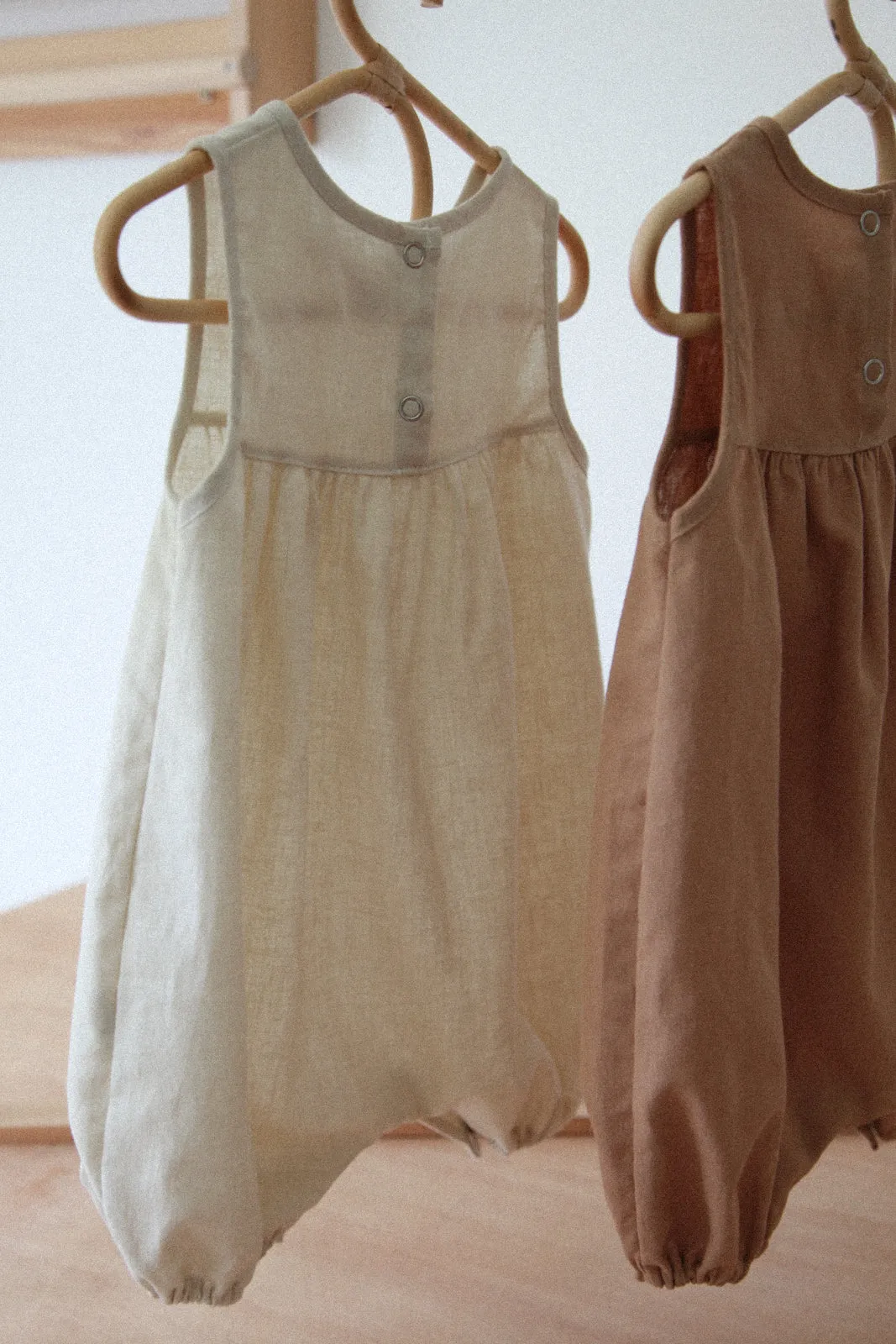 Beige Neutral Gender Cotton Shorts Jumpsuit