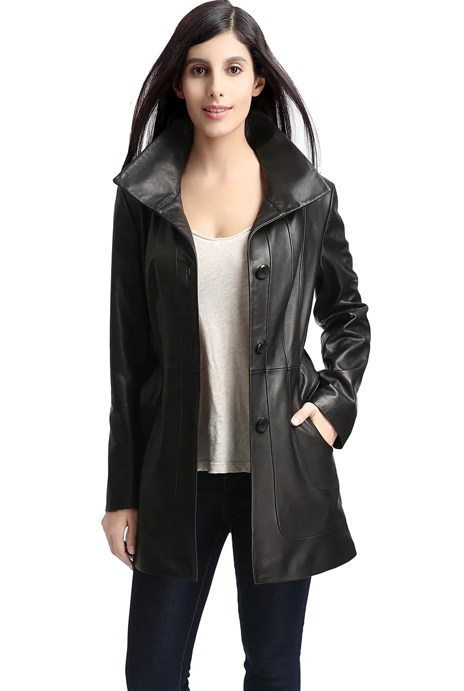 BGSD Women's Lambskin Leather Madison Coat.