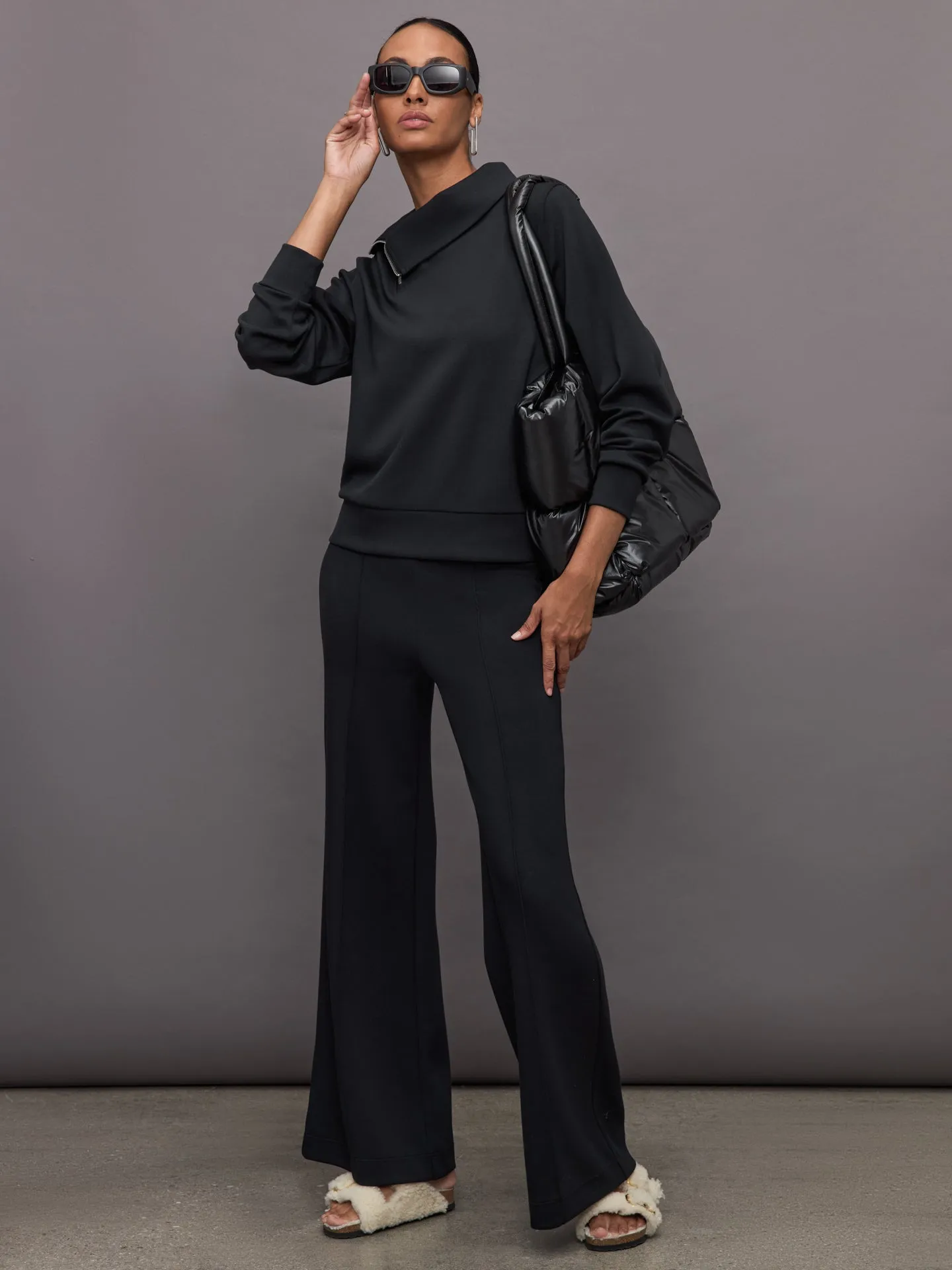 Black Asymmetrical Pullover with Half Zip