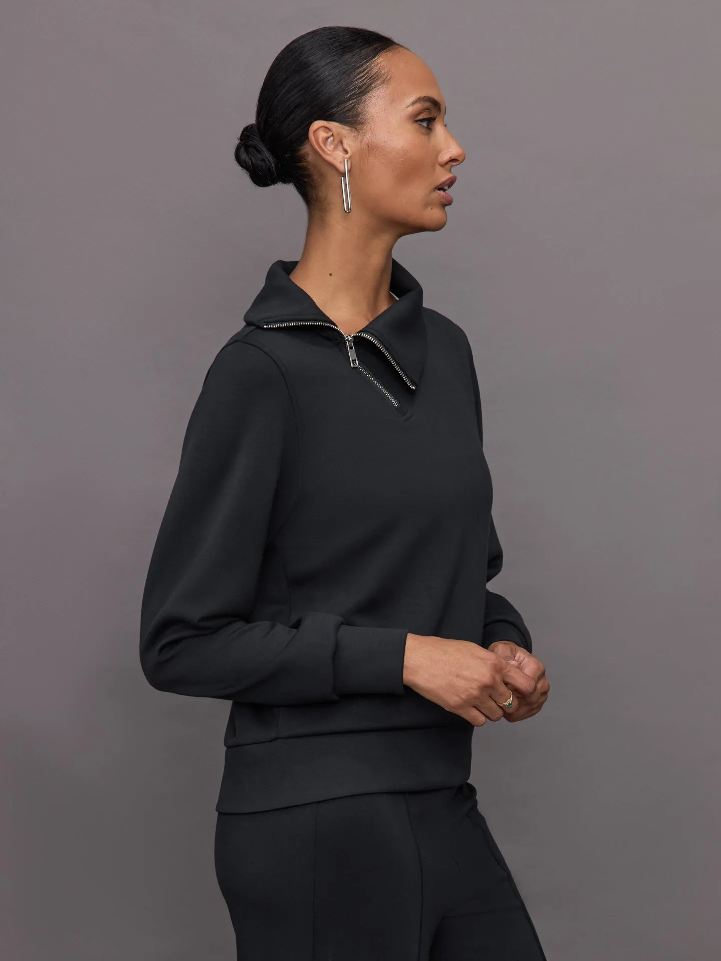 Black Asymmetrical Pullover with Half Zip