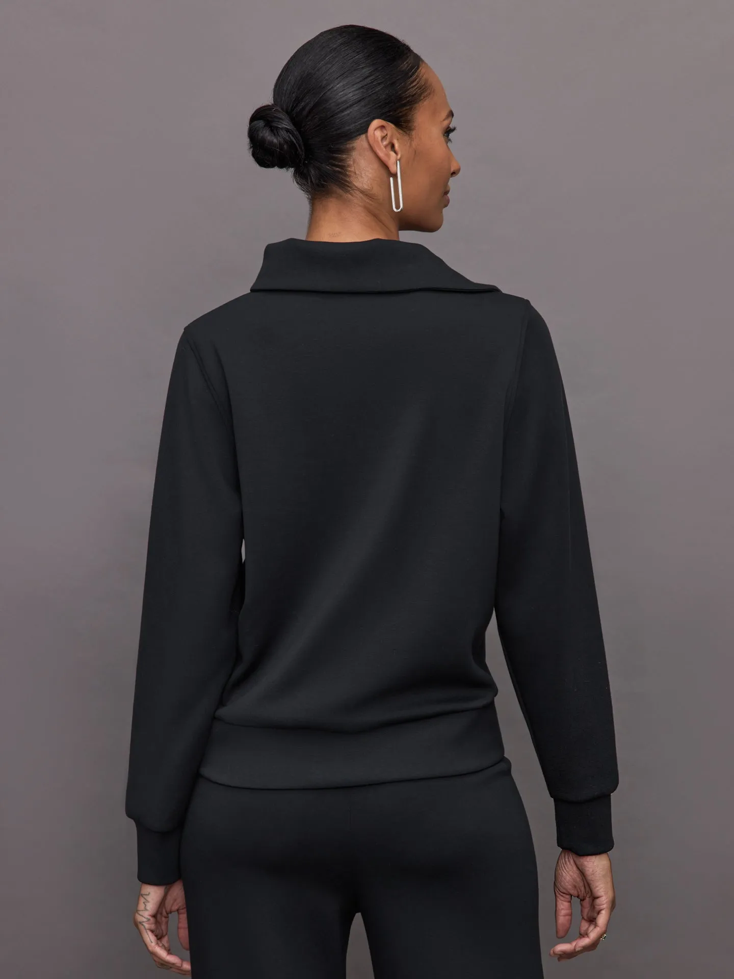 Black Asymmetrical Pullover with Half Zip