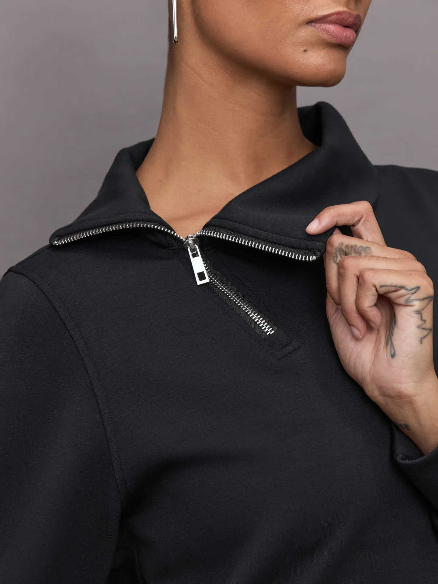 Black Asymmetrical Pullover with Half Zip