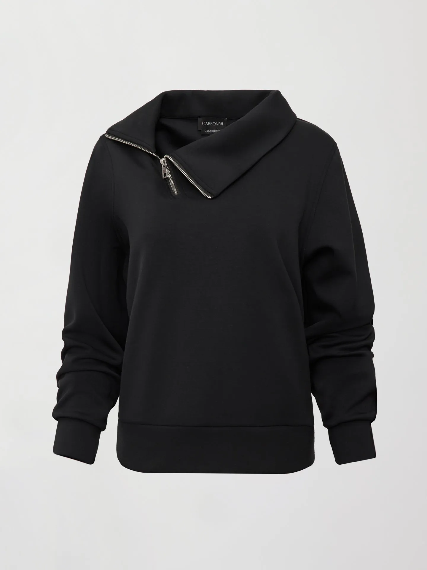 Black Asymmetrical Pullover with Half Zip