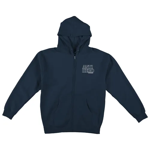 Blackhero Outline Embroidered Zip Navy Skateboard Hoodie Sweatshirt