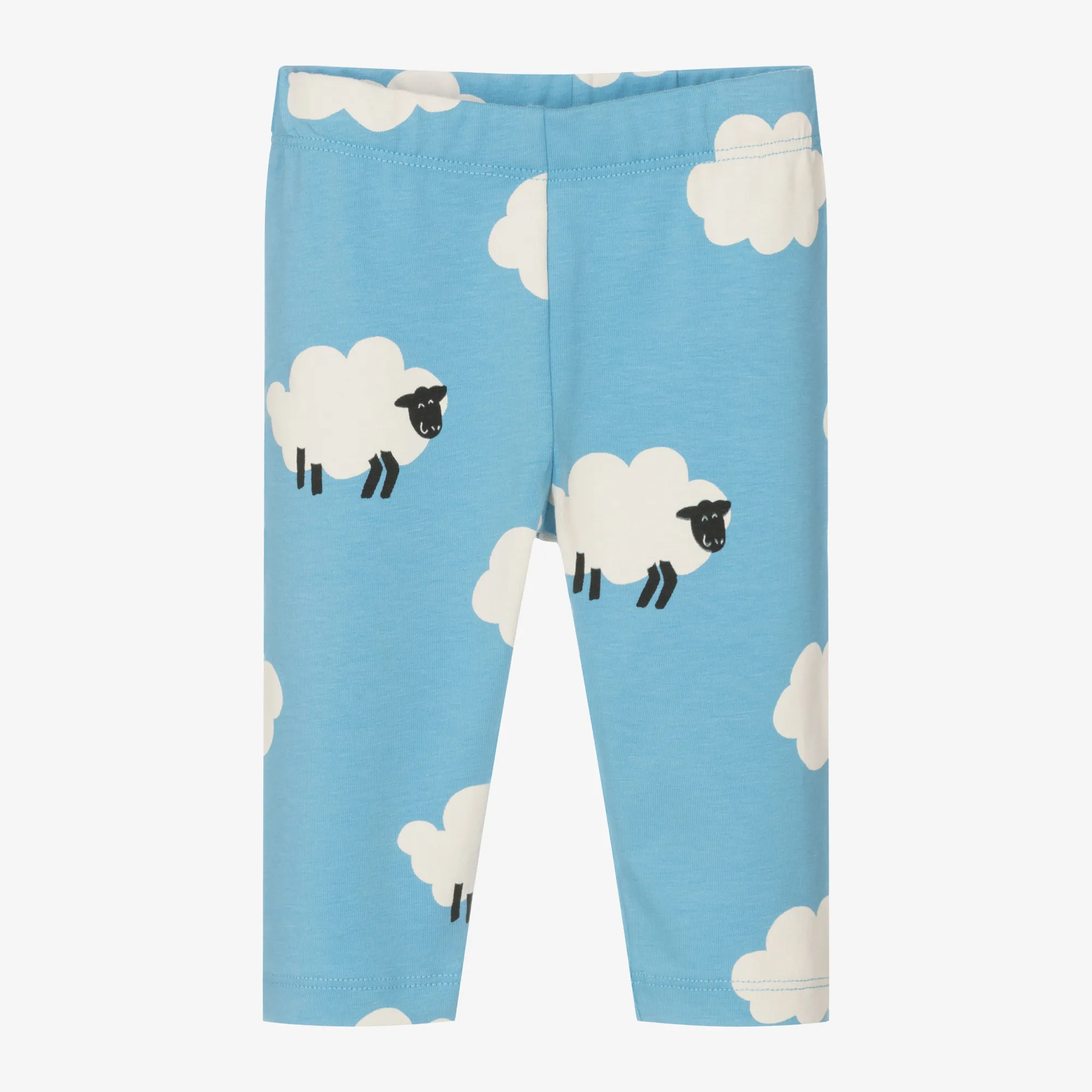 Blue Cotton Leggings with Sheep Pattern for Girls