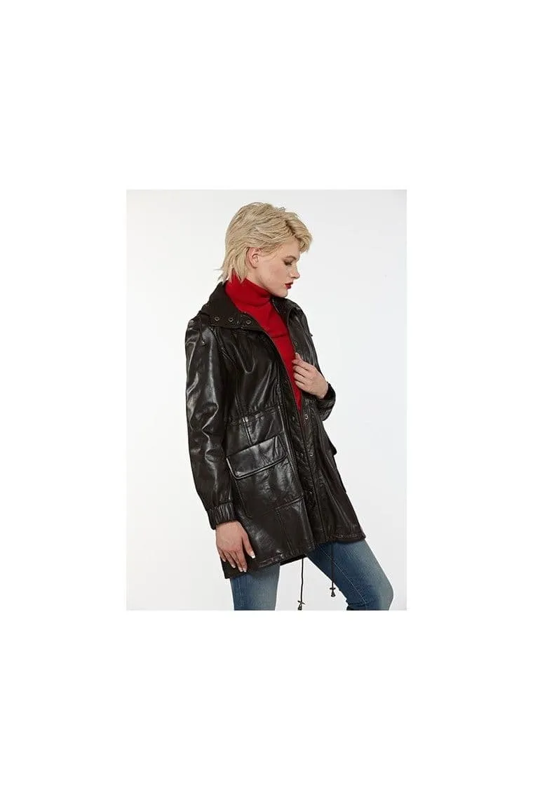 Brown Leather Women's Coat