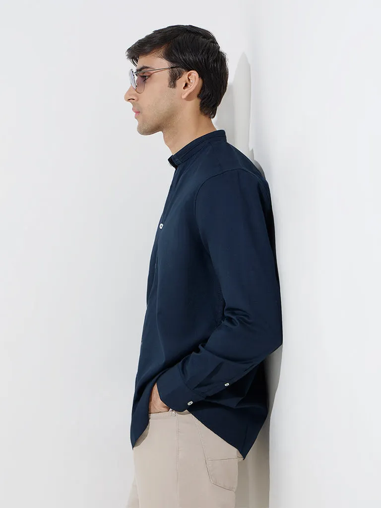 Buy Ascot Navy Solid Relaxed-Fit Cotton Shirt from Westside