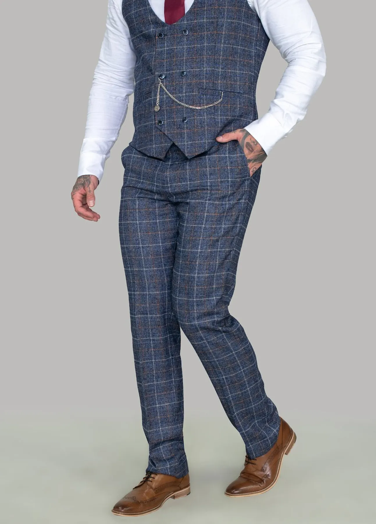 Cavani Bonita Blue Tweed Slim Fit Check Trousers