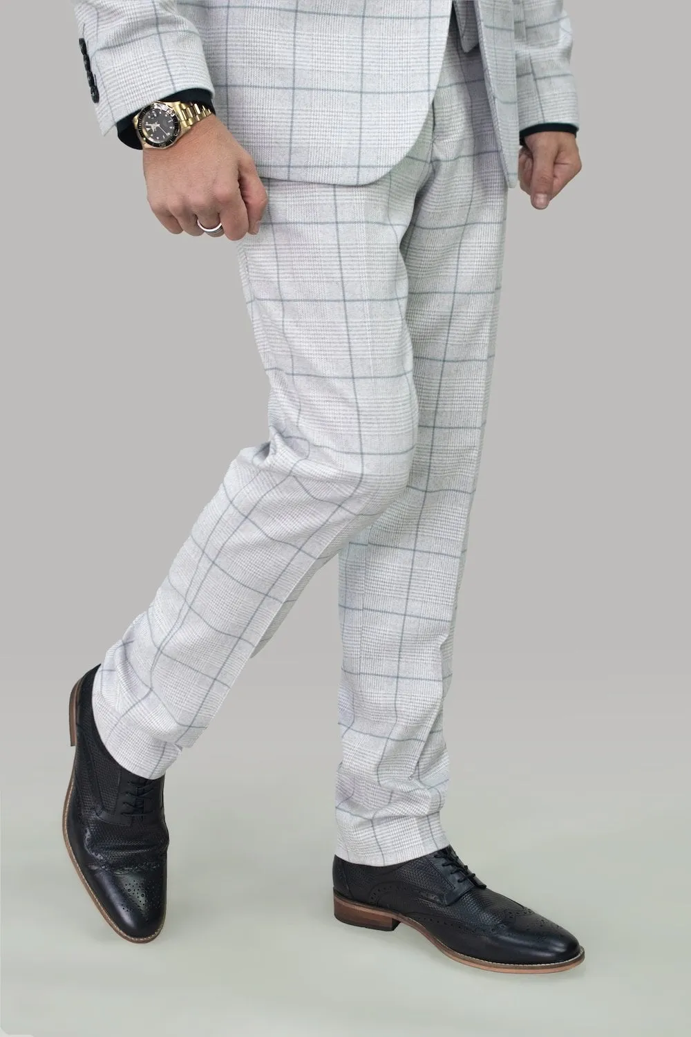 Cavani Radika Light Grey Check Trousers Slim Fit for Men