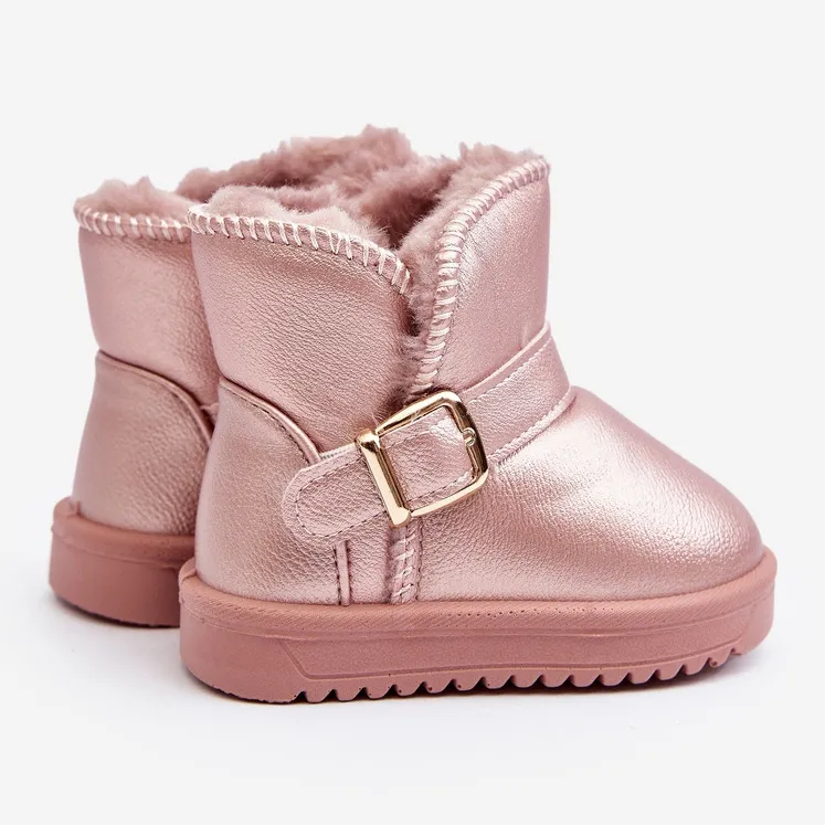 Children's Eco Leather Snow Boots with a Strap, Pink Orinor