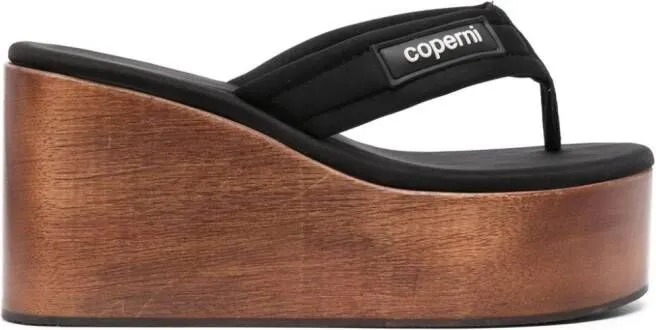 Coperni Black logo-patch wooded-platform sandals