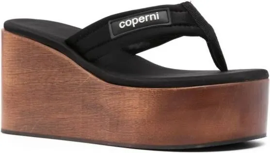 Coperni Black logo-patch wooded-platform sandals