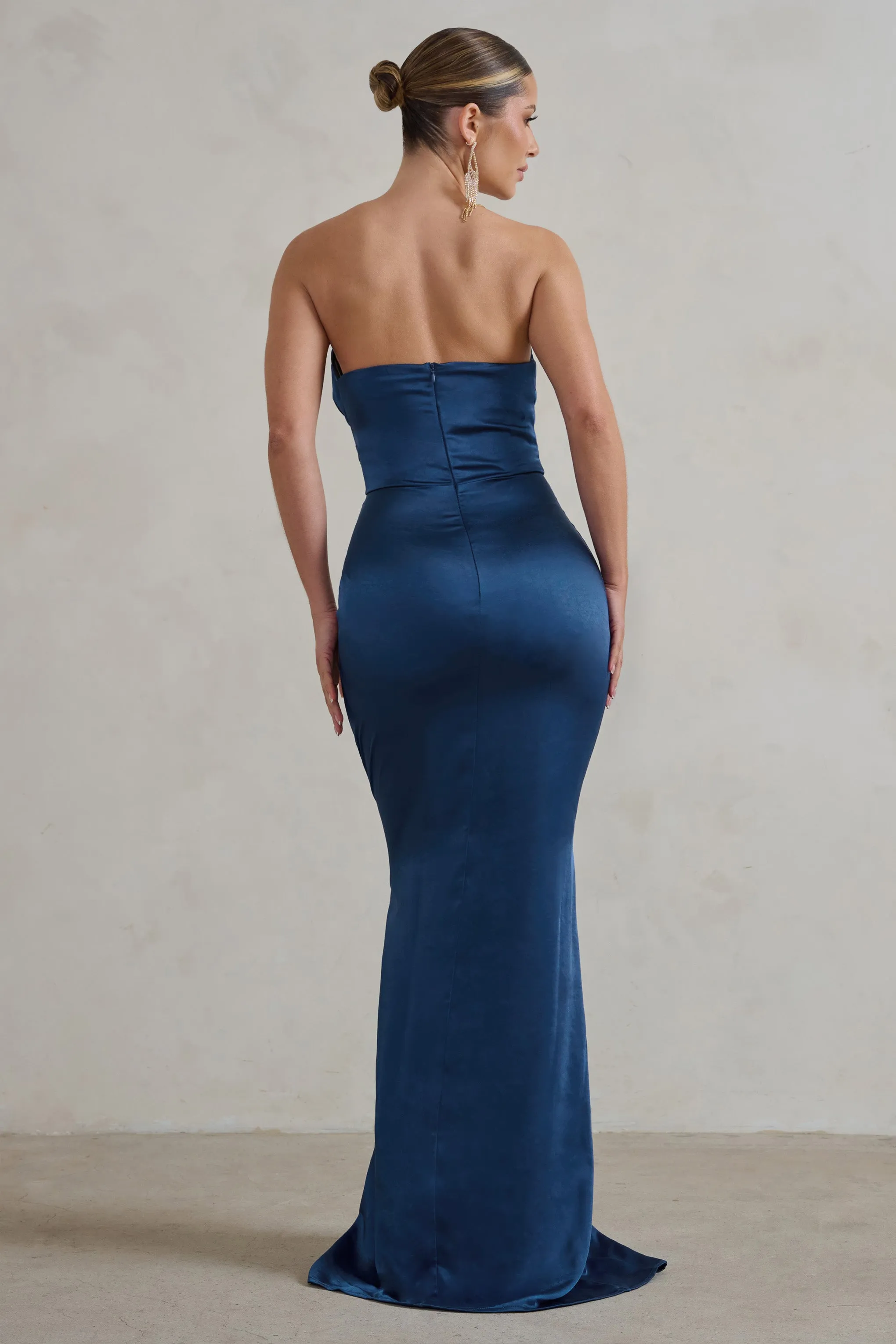 Coraline Navy Strapless Maxi Dress With Split