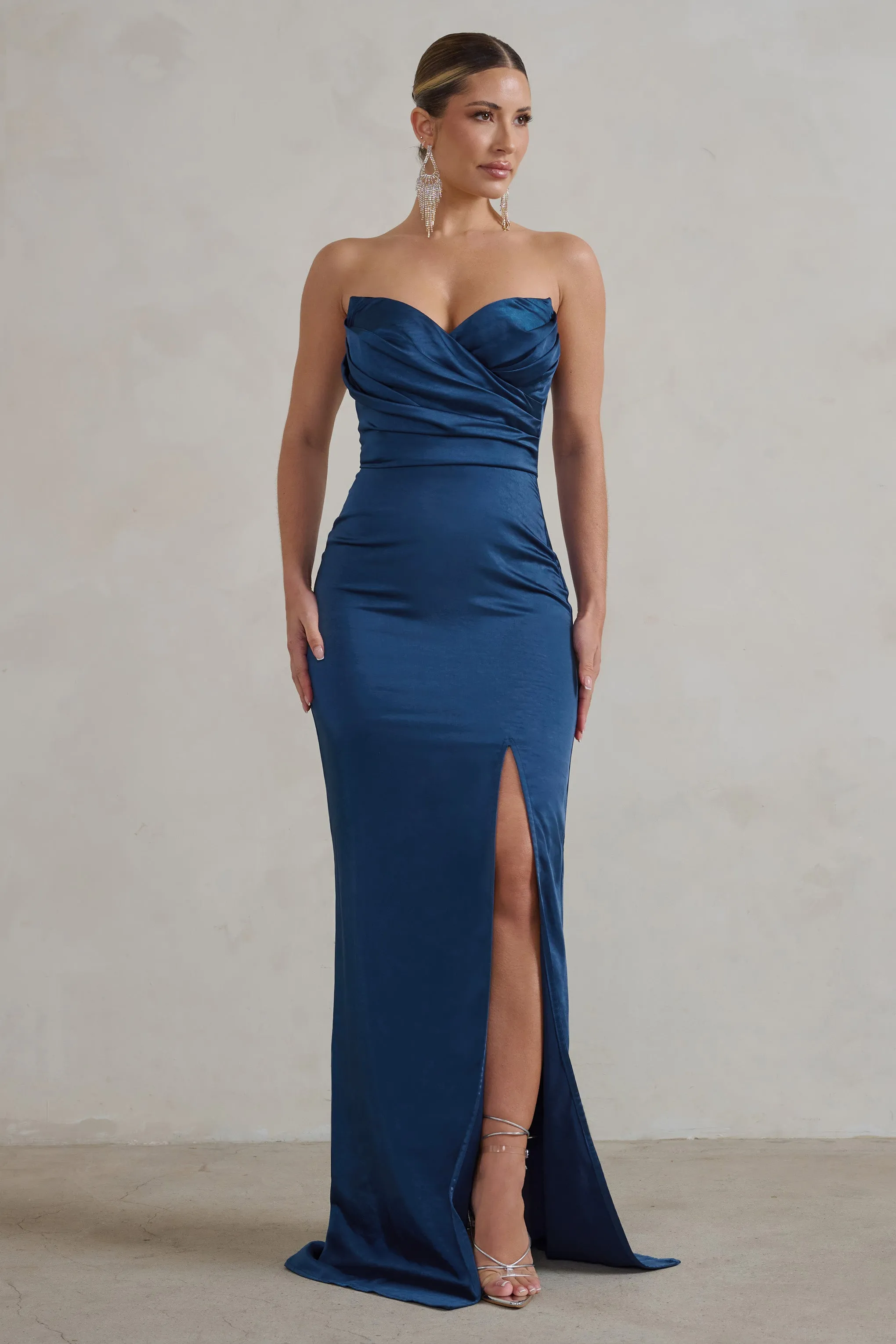 Coraline Navy Strapless Maxi Dress With Split