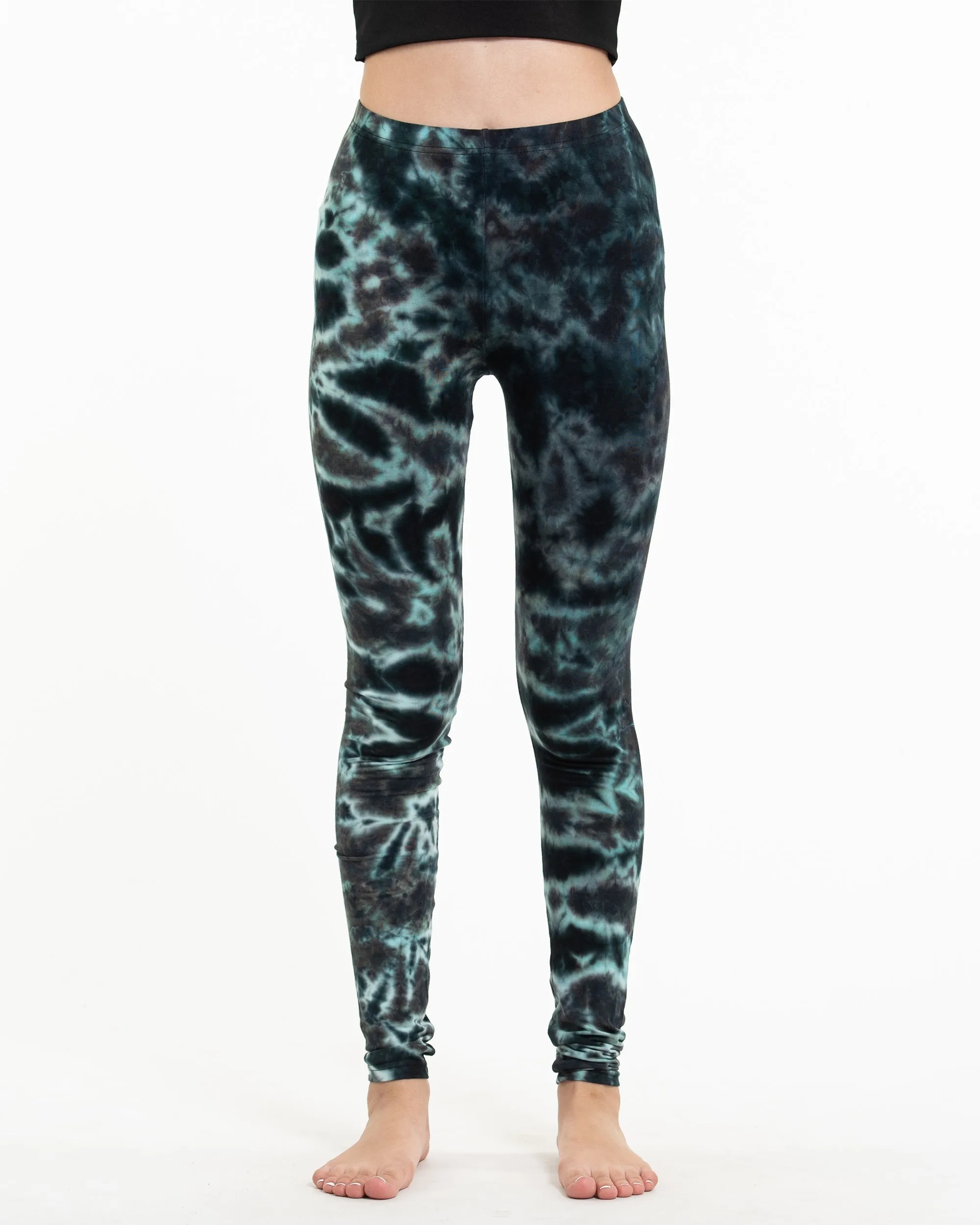 Cotton Leggings - Malachite Green Marble Tie Dye