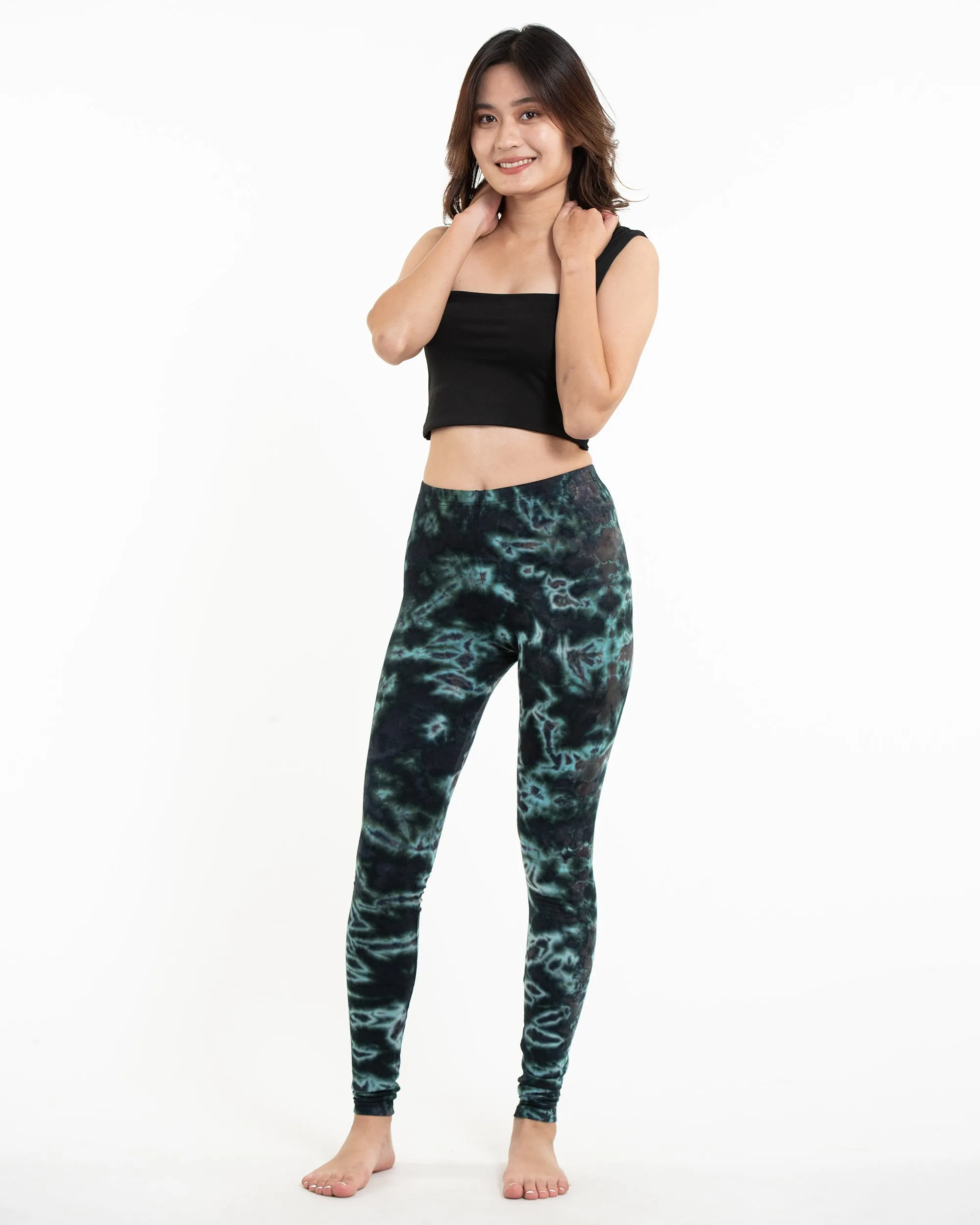 Cotton Leggings - Malachite Green Marble Tie Dye