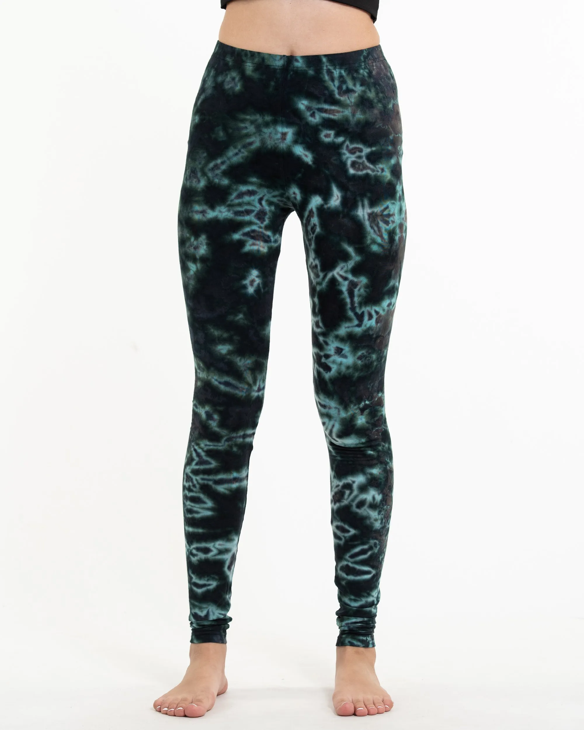 Cotton Leggings - Malachite Green Marble Tie Dye