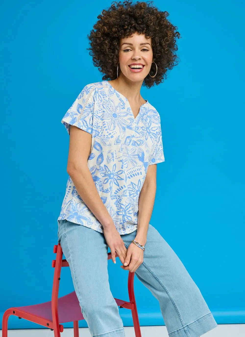 Cotton Slub Print Top