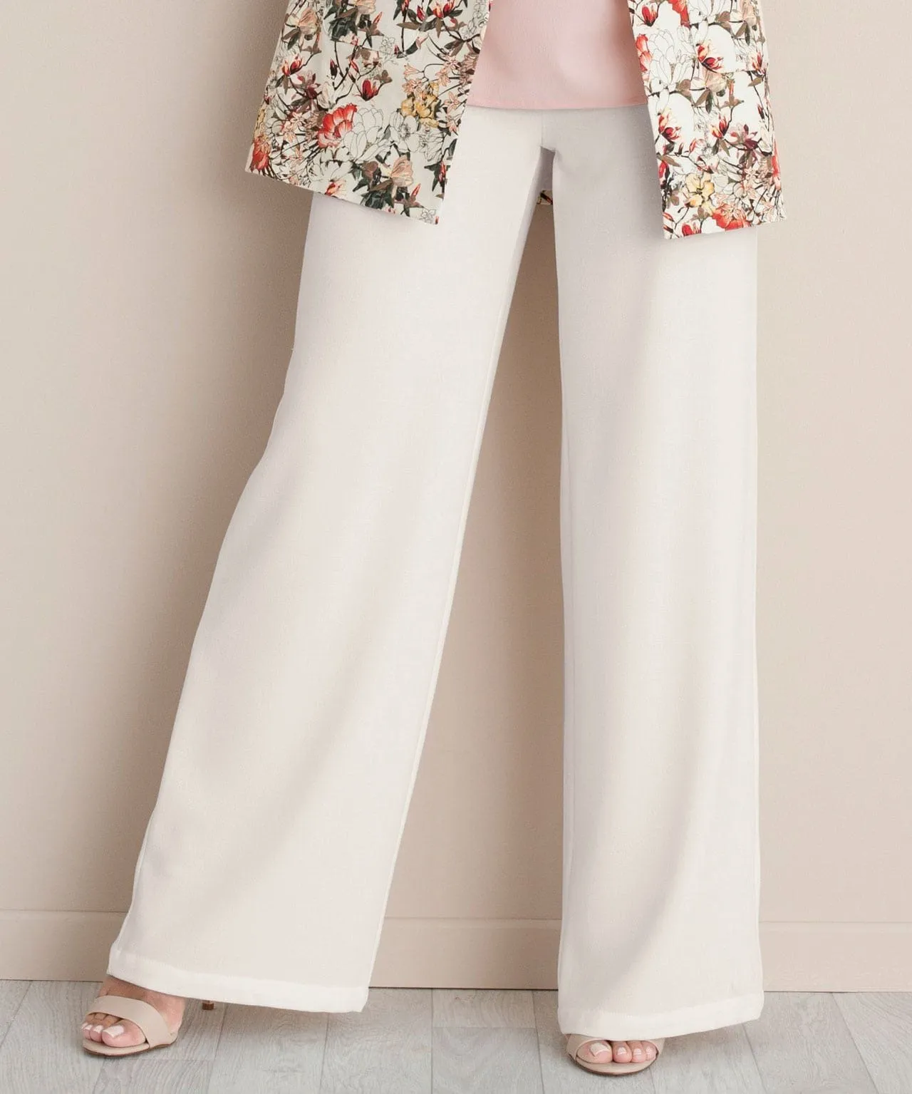 Crepe Pull-On Wide-Leg Trousers