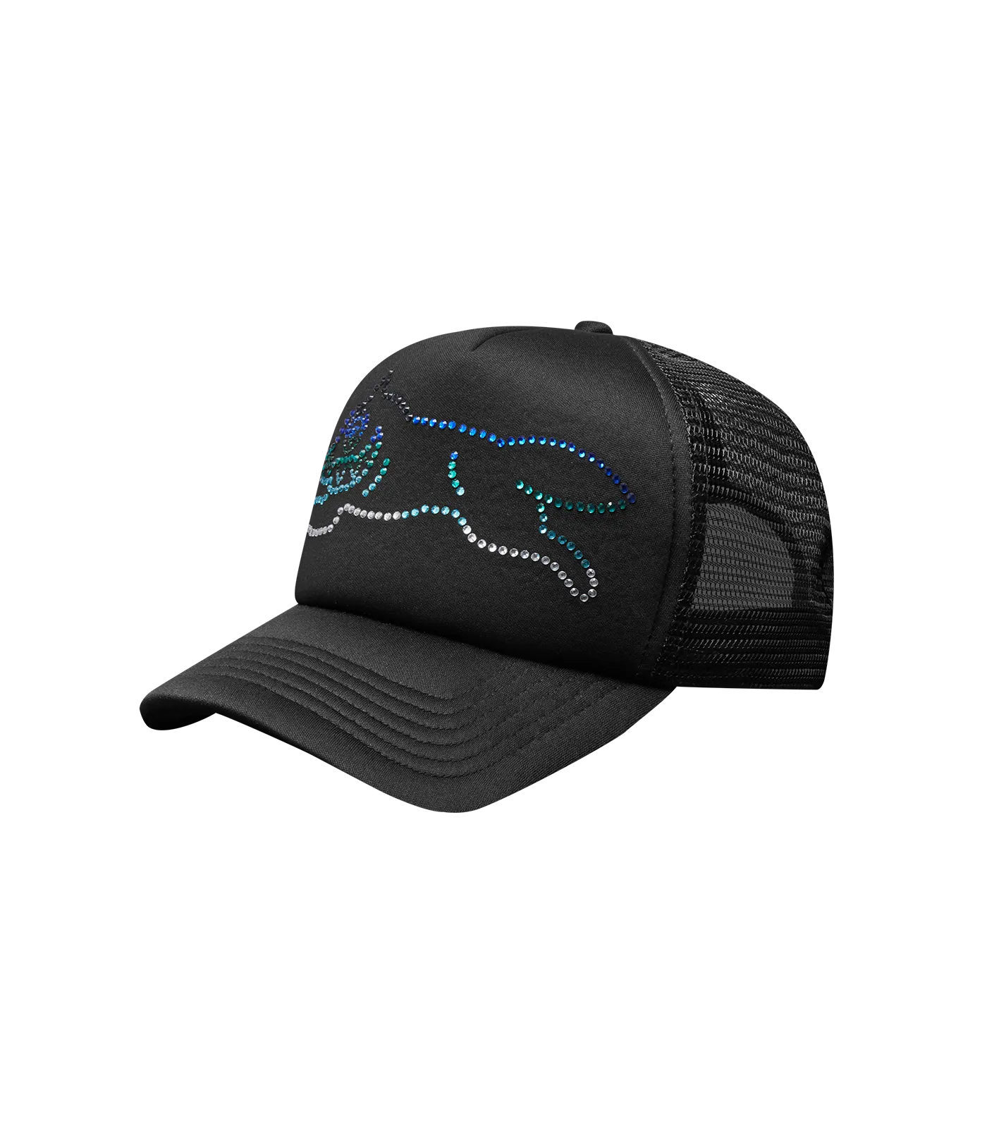 Black Crystal Running Dog Trucker Cap