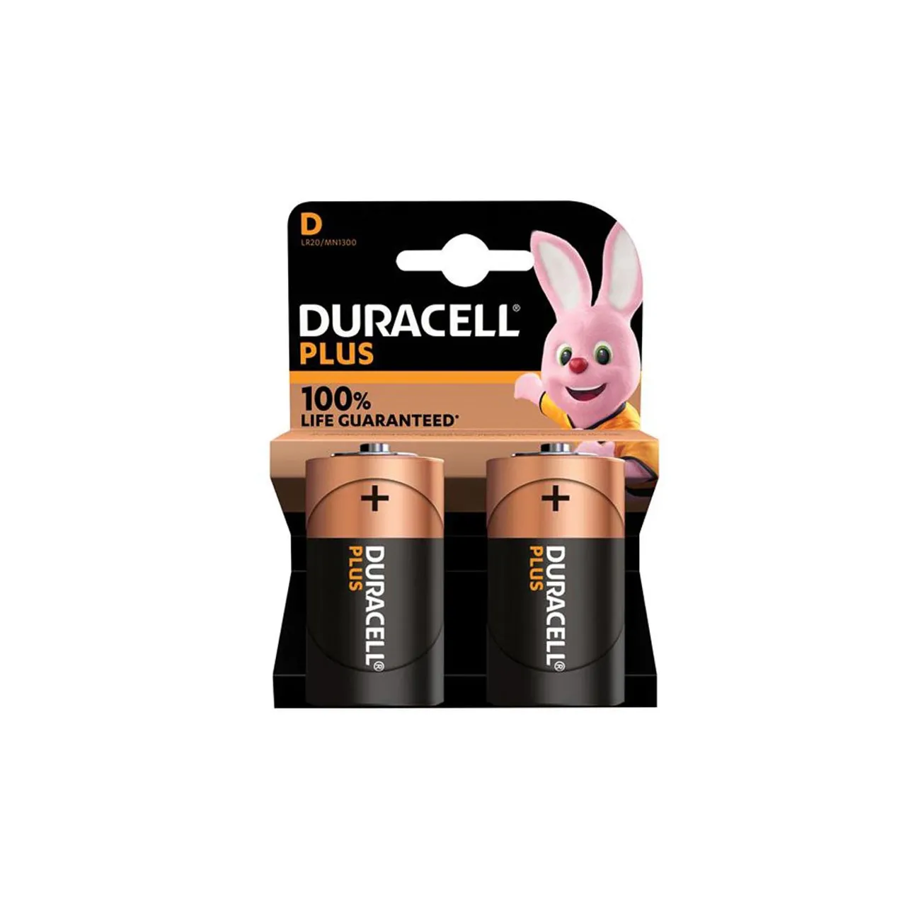 Duracell DURD100PP2 D Cell Plus Power 100% Batteries (Pack 2)