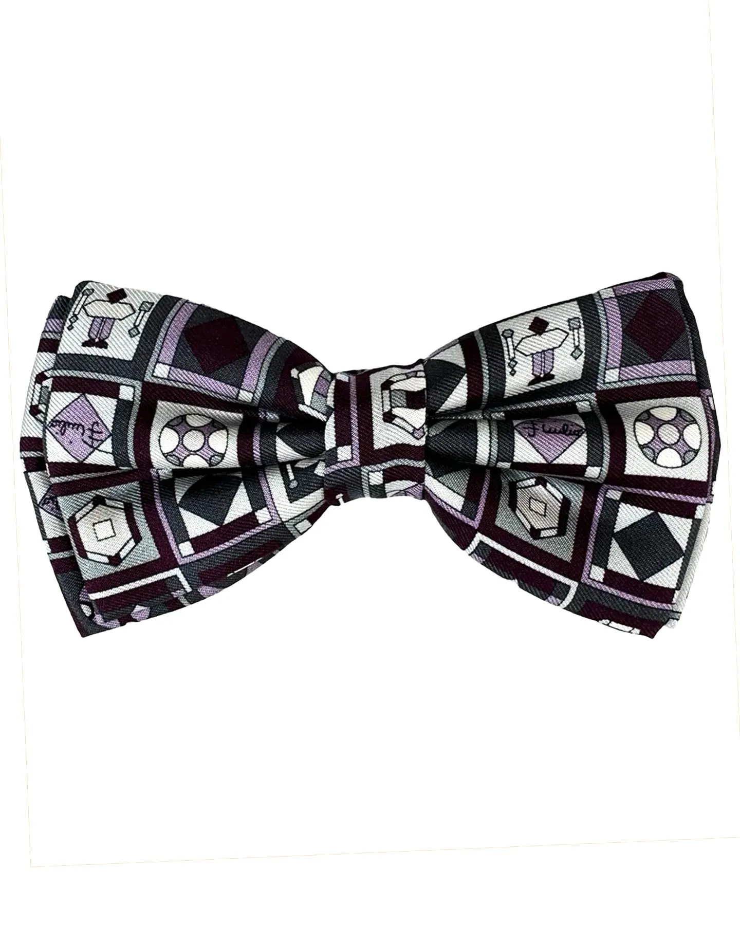 Emilio Pucci Black Purple Geometric Designer Pre-Tied Bow Tie