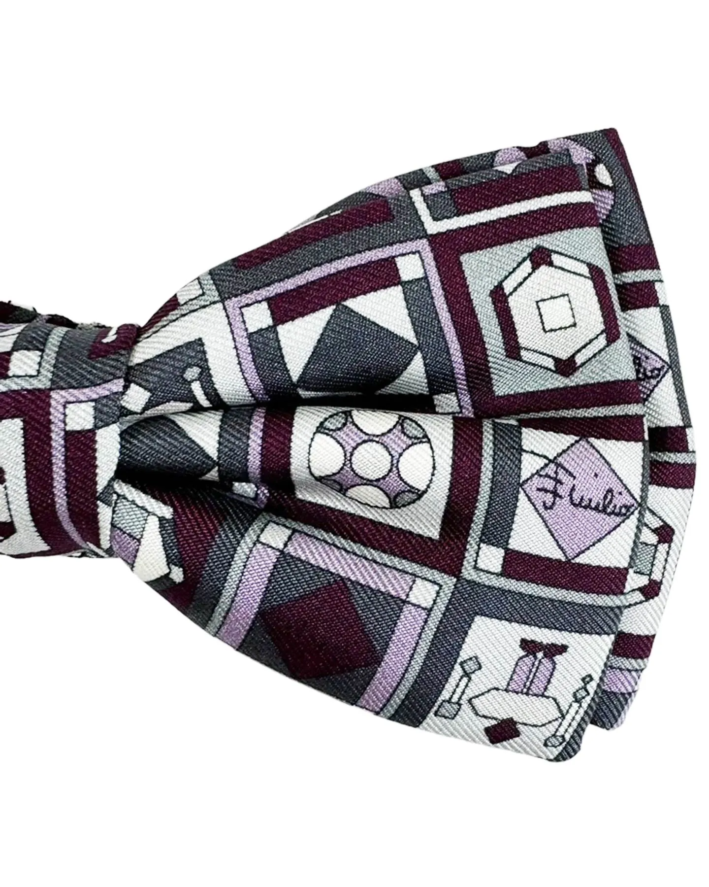 Emilio Pucci Black Purple Geometric Designer Pre-Tied Bow Tie