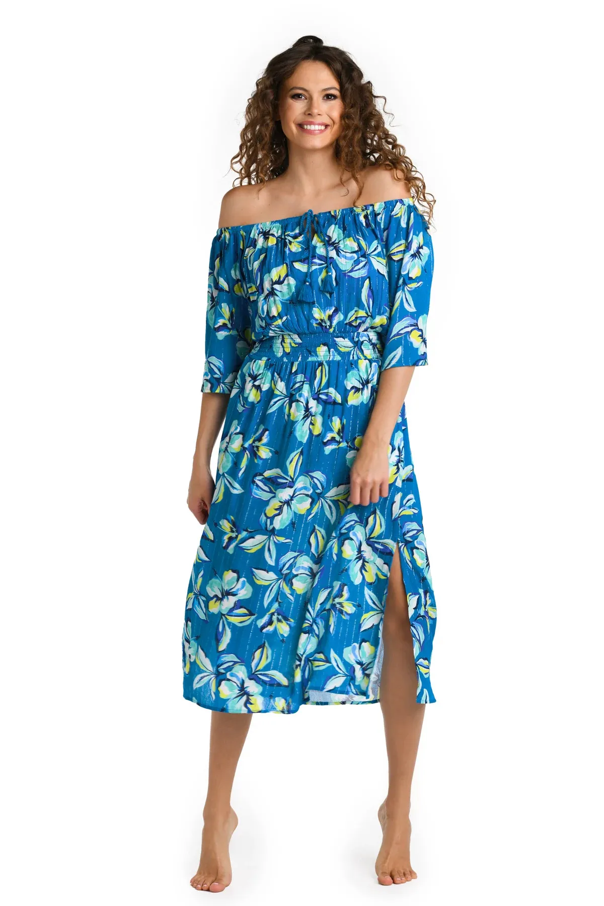 Fiji Tropics Off The Shoulder Midi Dress