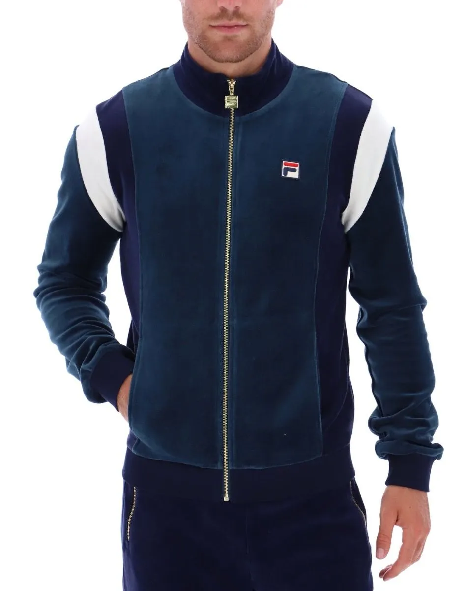 Fila Floyd Velour Track Jacket in Dark Teal, Navy, and Egret