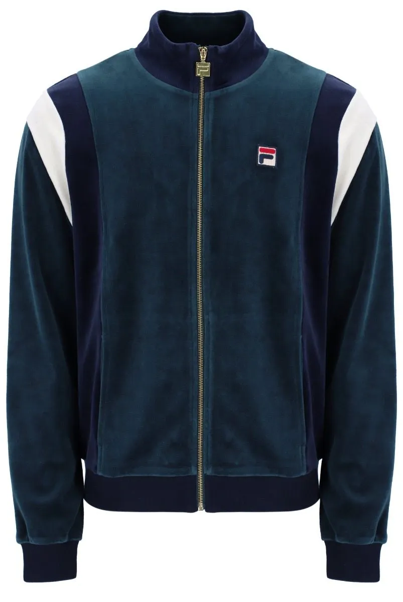 Fila Floyd Velour Track Jacket in Dark Teal, Navy, and Egret