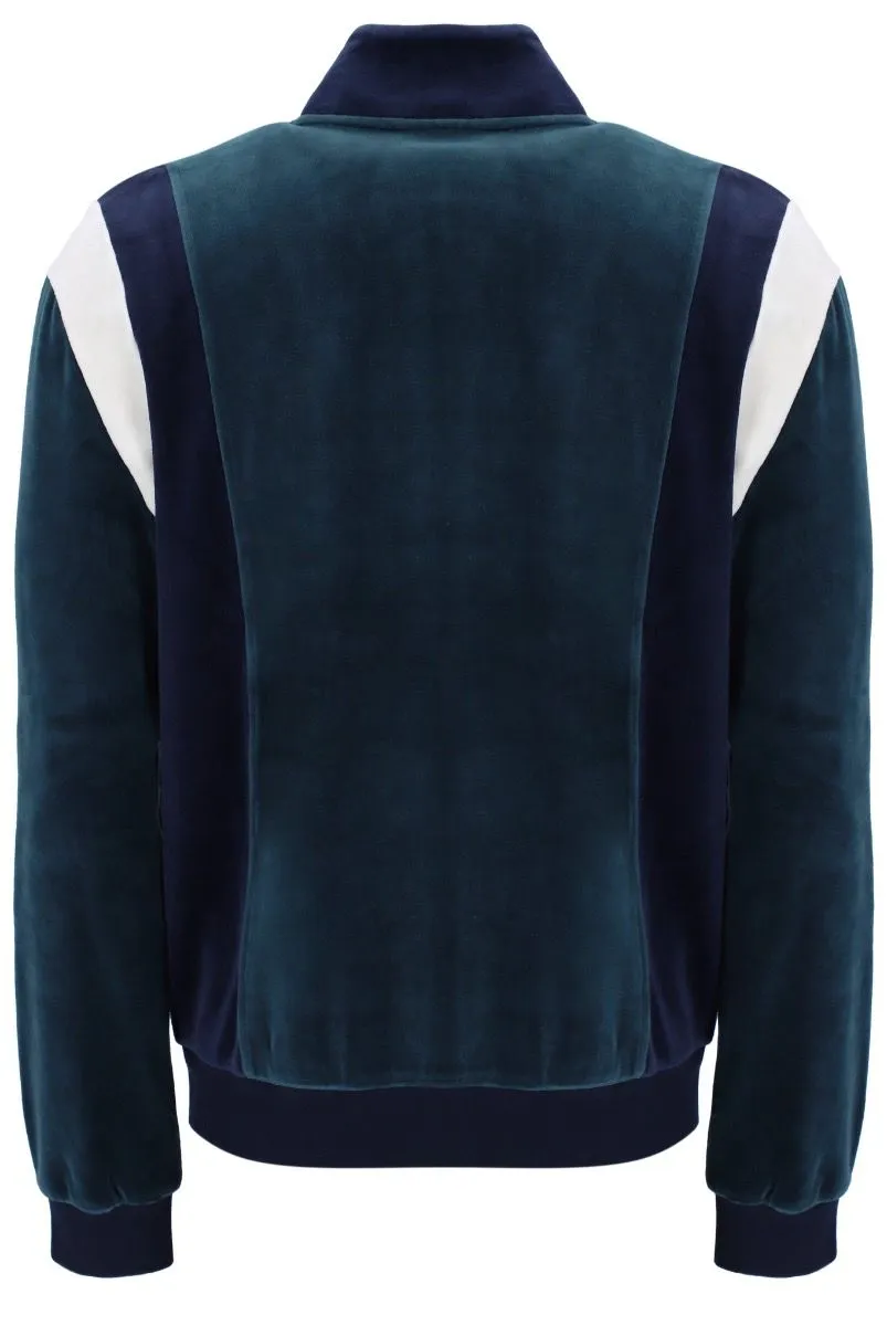 Fila Floyd Velour Track Jacket in Dark Teal, Navy, and Egret