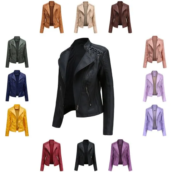 Fitted faux leather biker jacket for ladies